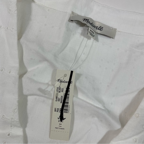 New Madewell Button-Front V Neck Mini Dress White Eyelet - Picture 7 of 9